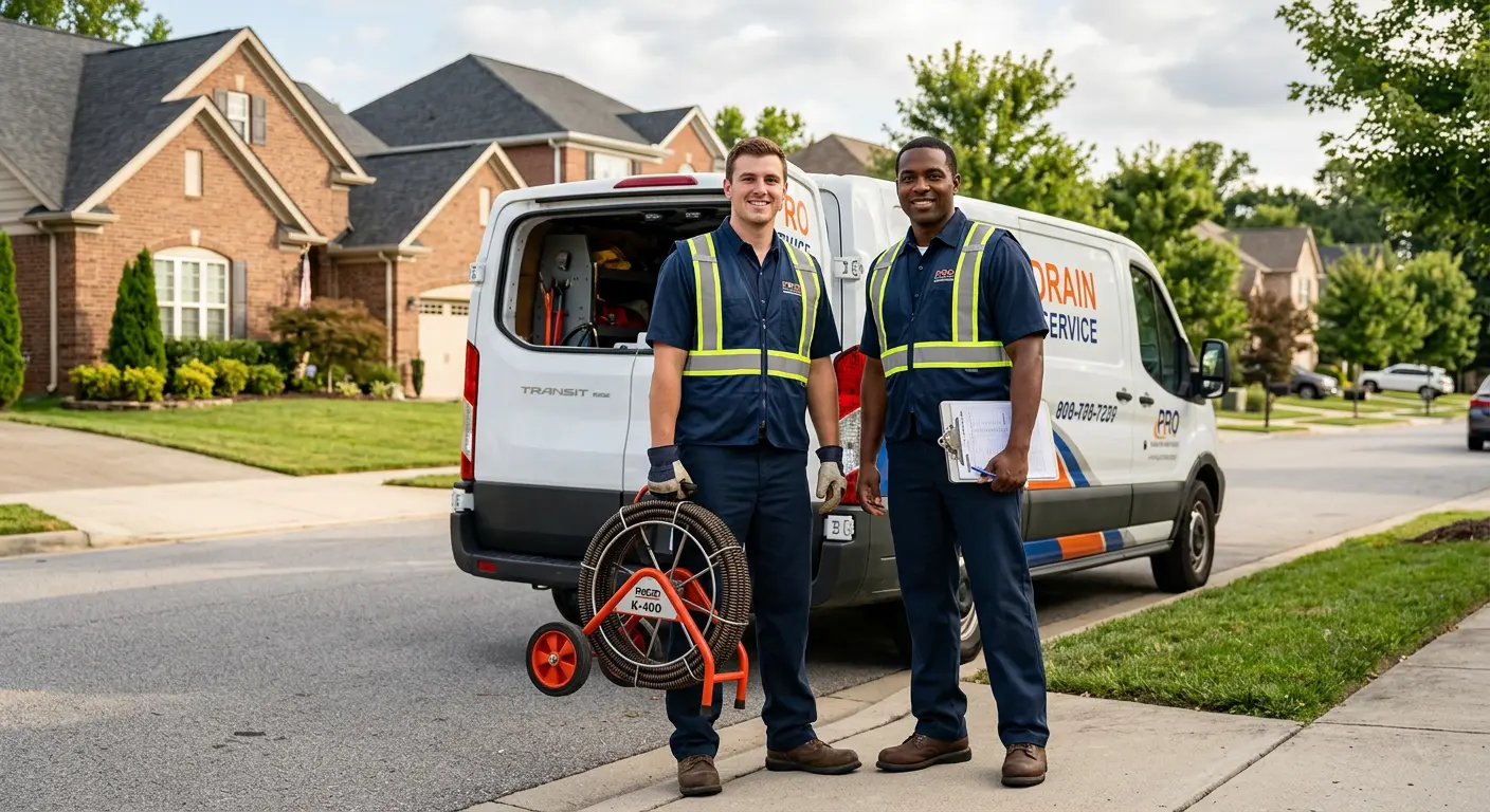Sewer and drain service team with equipment ready for work in Romulus